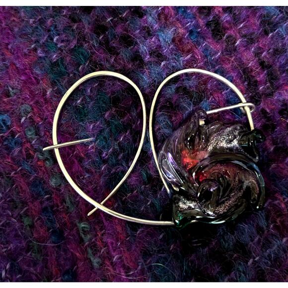 Artist Designed and handmade Glass Skarf Pin + Sterling Si;very see photos NWOT - Picture 1 of 7